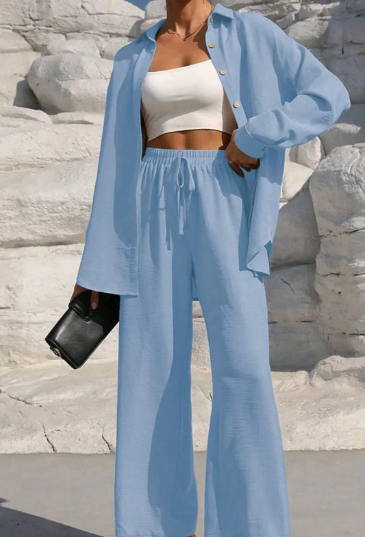 Completo Donna Camicia e Pantaloni Wide Leg